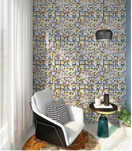 Uso de vidro de mosaico de vidro colorido para backsplash de parede e fundo de TV e mosaico de vidro de parede de banheiro