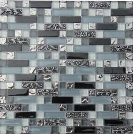 Mosaico de metal de aço inoxidável irregular polido 3D, banheiro, cozinha, azulejos de mosaico de vidro à prova d\'água