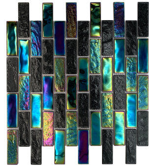 Azulejo de mosaico de cristal de cor preta e arco-íris iridescente para piscina 