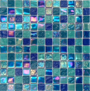 Azulejos de mosaico de vidro iridescente de cristal azul, azulejos de banheiro, vidro de mosaico de piscina